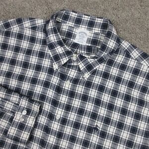 Brooks Brothers Shirt Men 2XL Blue Plaid Regent Oxford OCBD Sheep Logo Button Up